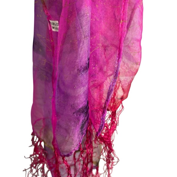 Stunning magenta pink artsy 100% silk delicate scarf ladies one size fringe - Picture 2 of 8